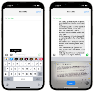 Scan Text on iPhone via Messages app