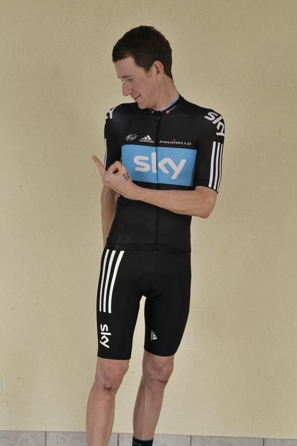 Bradley Wiggins jokes at the Procycling photo shoot.