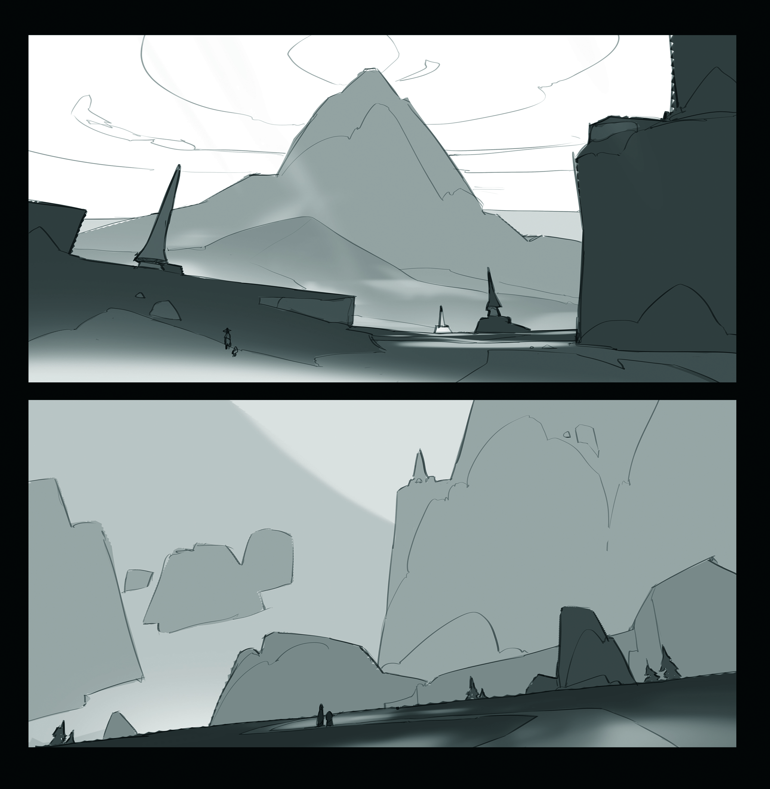 Digital art process in Photoshop for light and depth