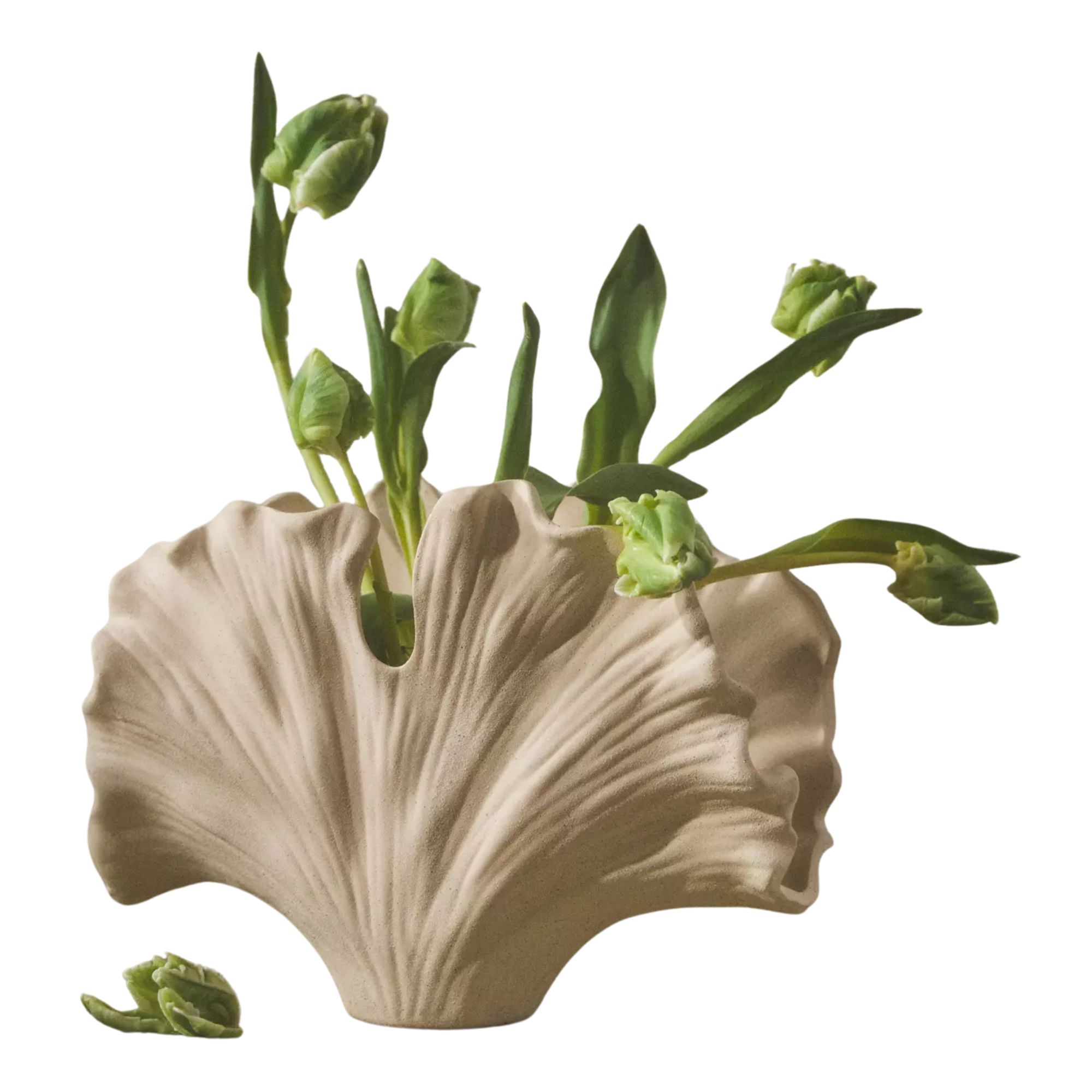White ginkgo vase with green flowers