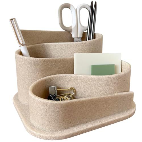 Oakoa Aesthetic Desk Organizer - Aesthetic Office Desk Accessories - Boho Pen Holder - Neutral Beige Desk Accessories - Home Office Essentials for Women - Cute Pencil Holder