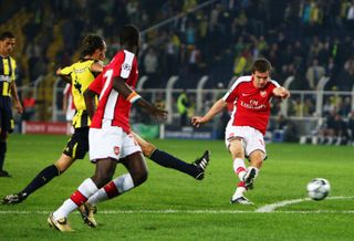 Aaron Ramsey scores for Arsenal against Fenerbahce in the Champions League in October 2008.