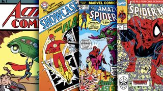 Action Comics #1, Showcase #4, Amazing Spider-Man #122, Spider-Man #1 art combined