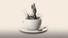 Illustration of a crocodile leaping out of a cup of tea