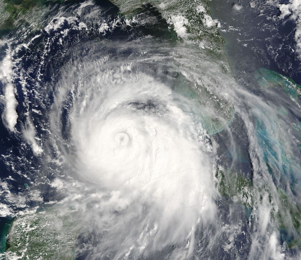 The powerful Hurricane Katrina, a Category-5 storm, is seen here in a satellite image from Aug. 28, 2005.