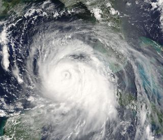 The powerful Hurricane Katrina, a Category-5 storm, is seen here in a satellite image from Aug. 28, 2005.