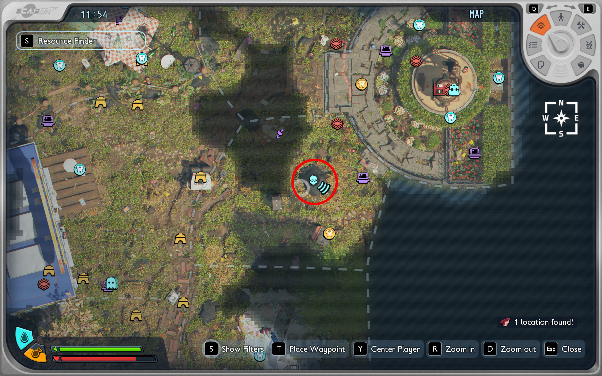 Best Grounded 2 base locations: A map with a red circle showing the location of a boulder at the centre of the Ceremony region.