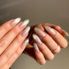 Neutral nails with a frosted silver tip
