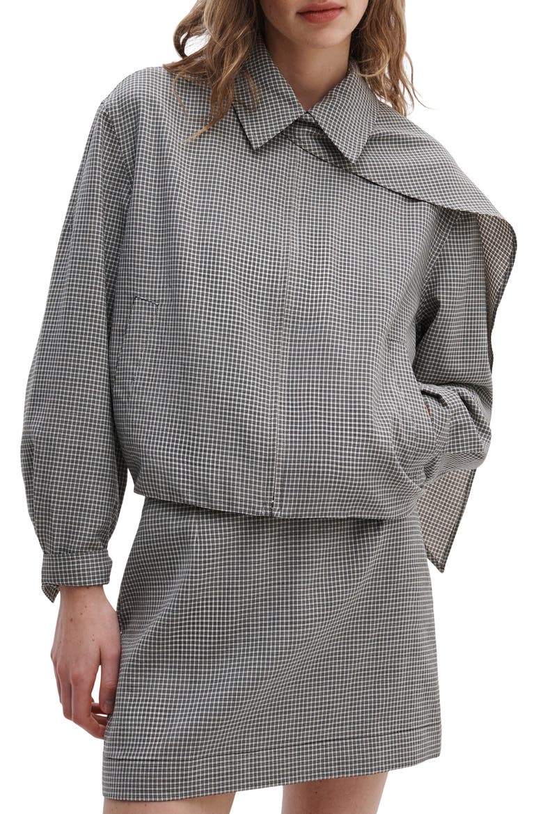 Krista Windowpane Check Wool Jacket With Attached Scarf