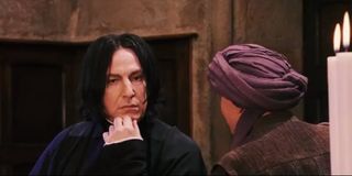 Alan Rickman's Severus Snape is suspicious in Harry Potter and the Sorcerer's Stone