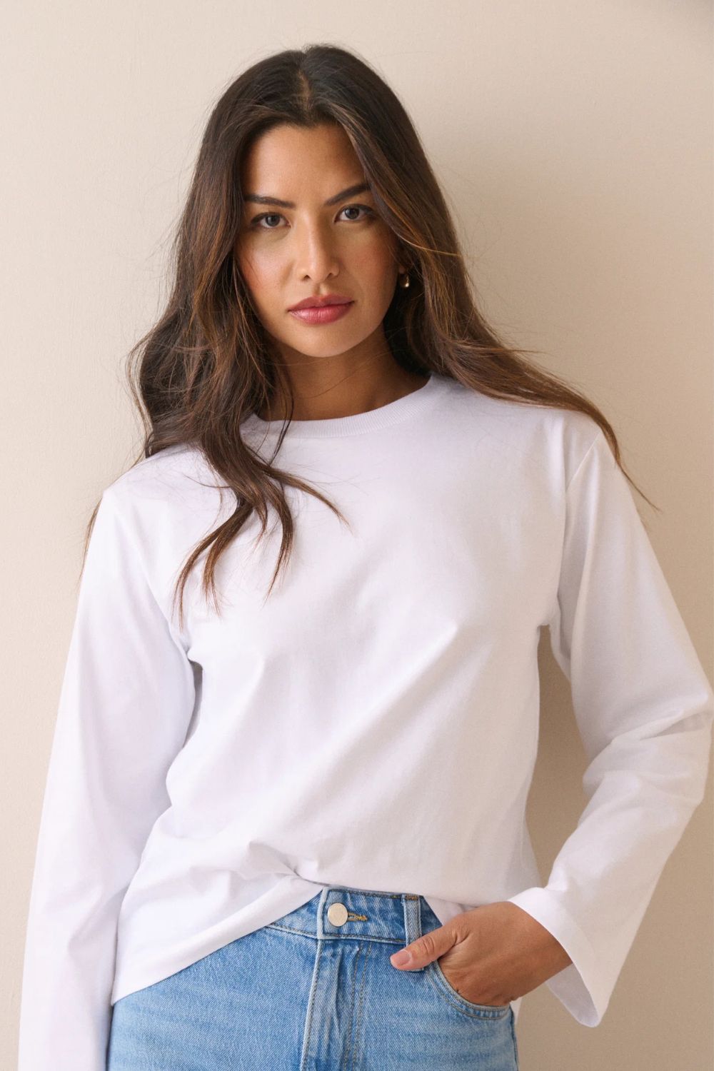 Nobody's Child, White Relaxed Fit Long Sleeve Top