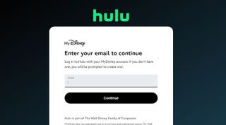 Hulu 'enter your email to continue' page.