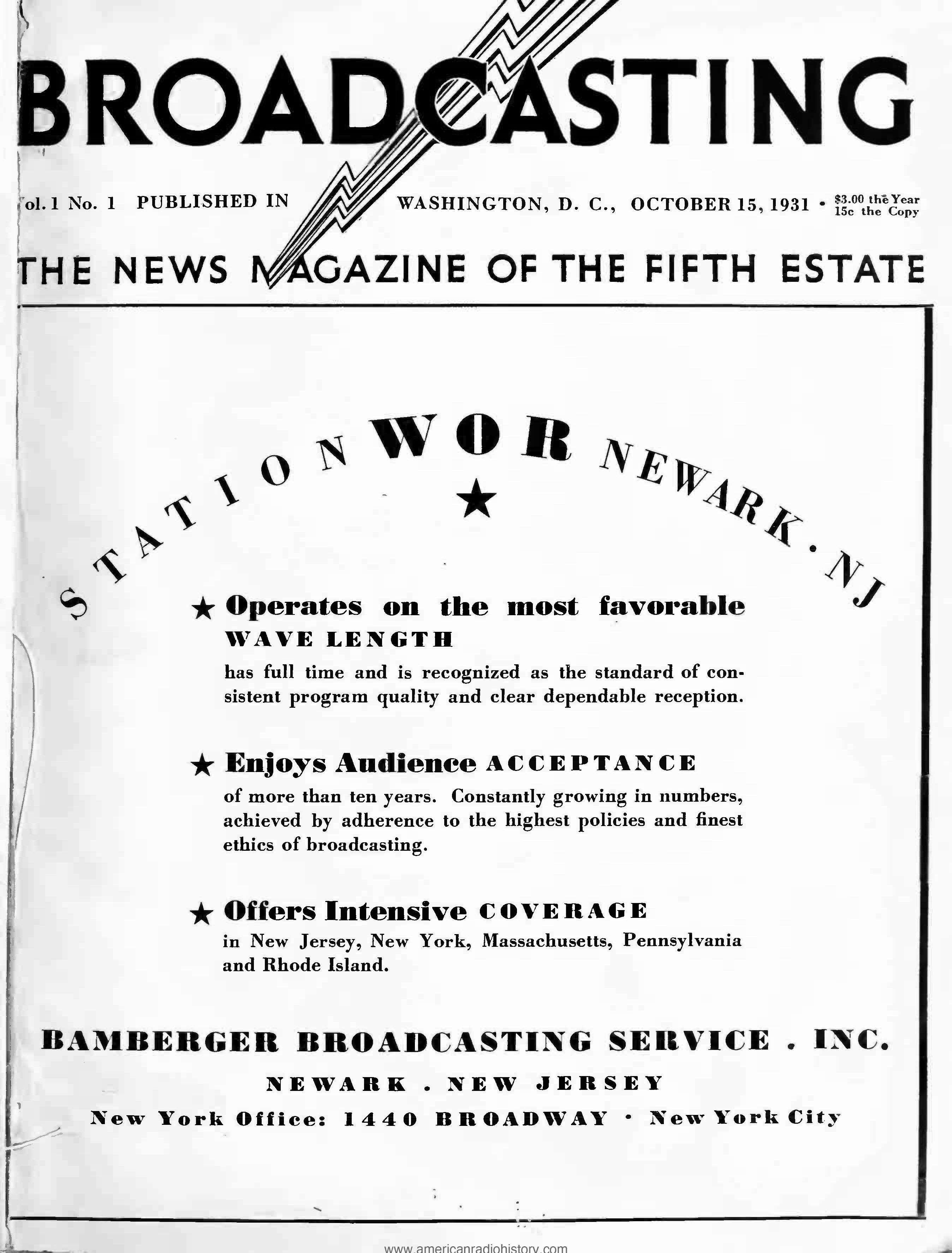 Front page of Broadcasting magazine issue 1