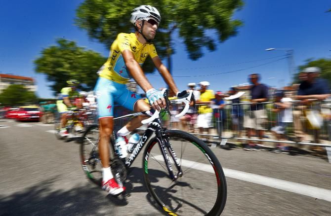 Vincenzo Nibali (Astana) heads to the start line on stage 12