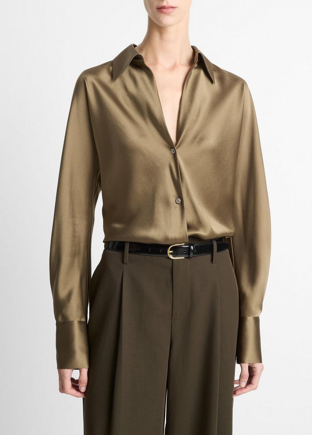 Silk Bias Long-Sleeve Blouse