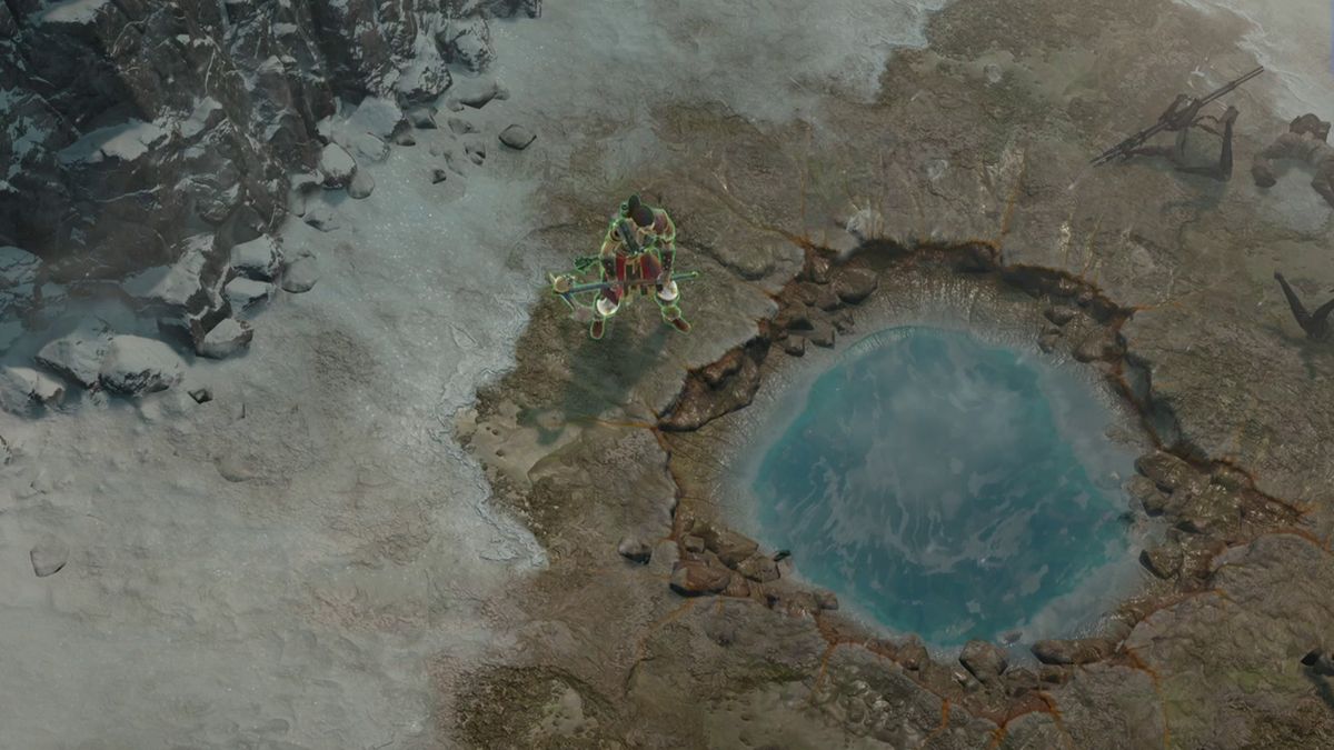 Diablo 4 secret of the spring player character looking into thermal spring water