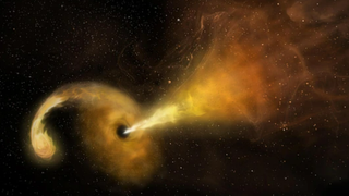An illustration of a black hole ripping apart a star during a tidal disruption event