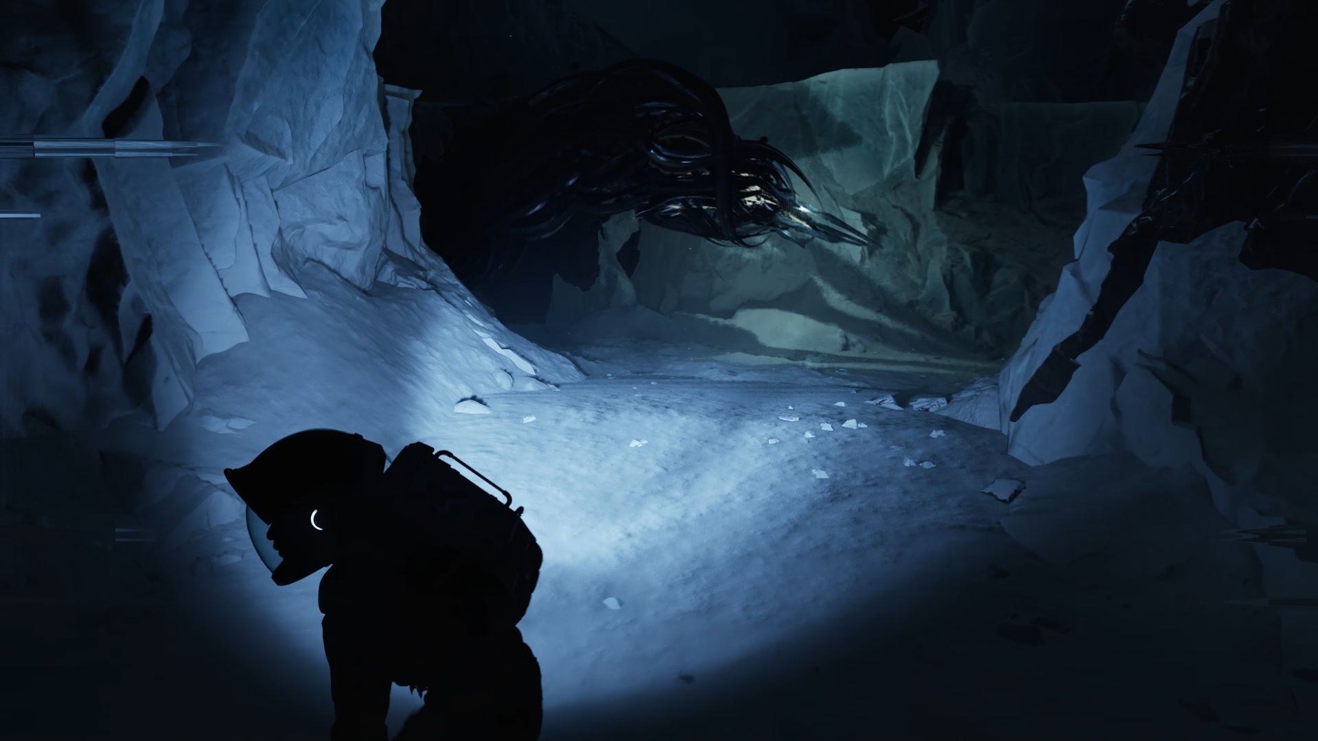 In Aphelion, protagonist Ariane stealthy sneaks past the alien ice creature known as "the Nemesis"