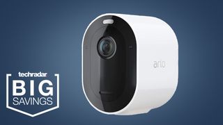 The Arlo Pro 4 on a blue background