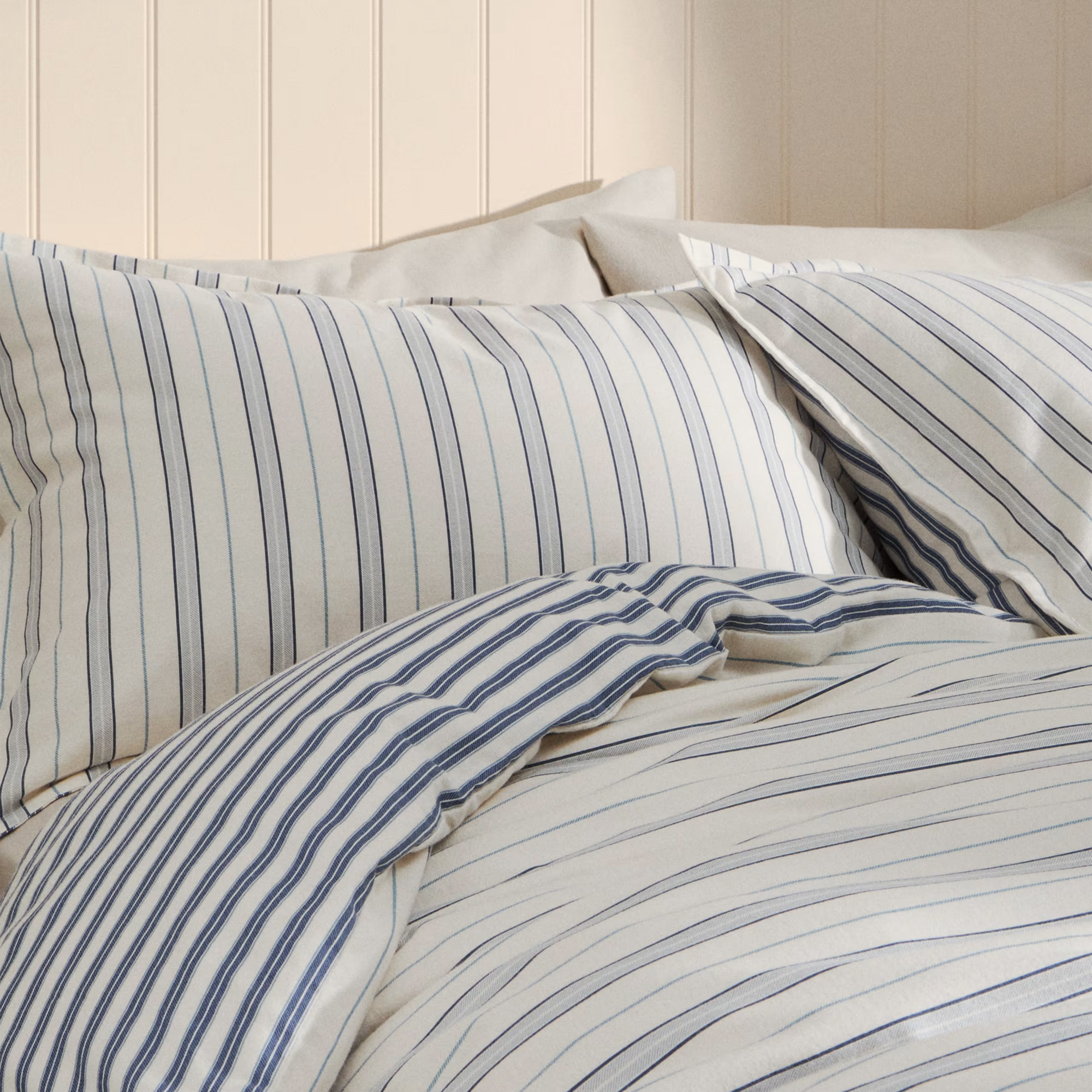 M&amp;amp;S Pure Brushed Cotton Striped Bedding Set