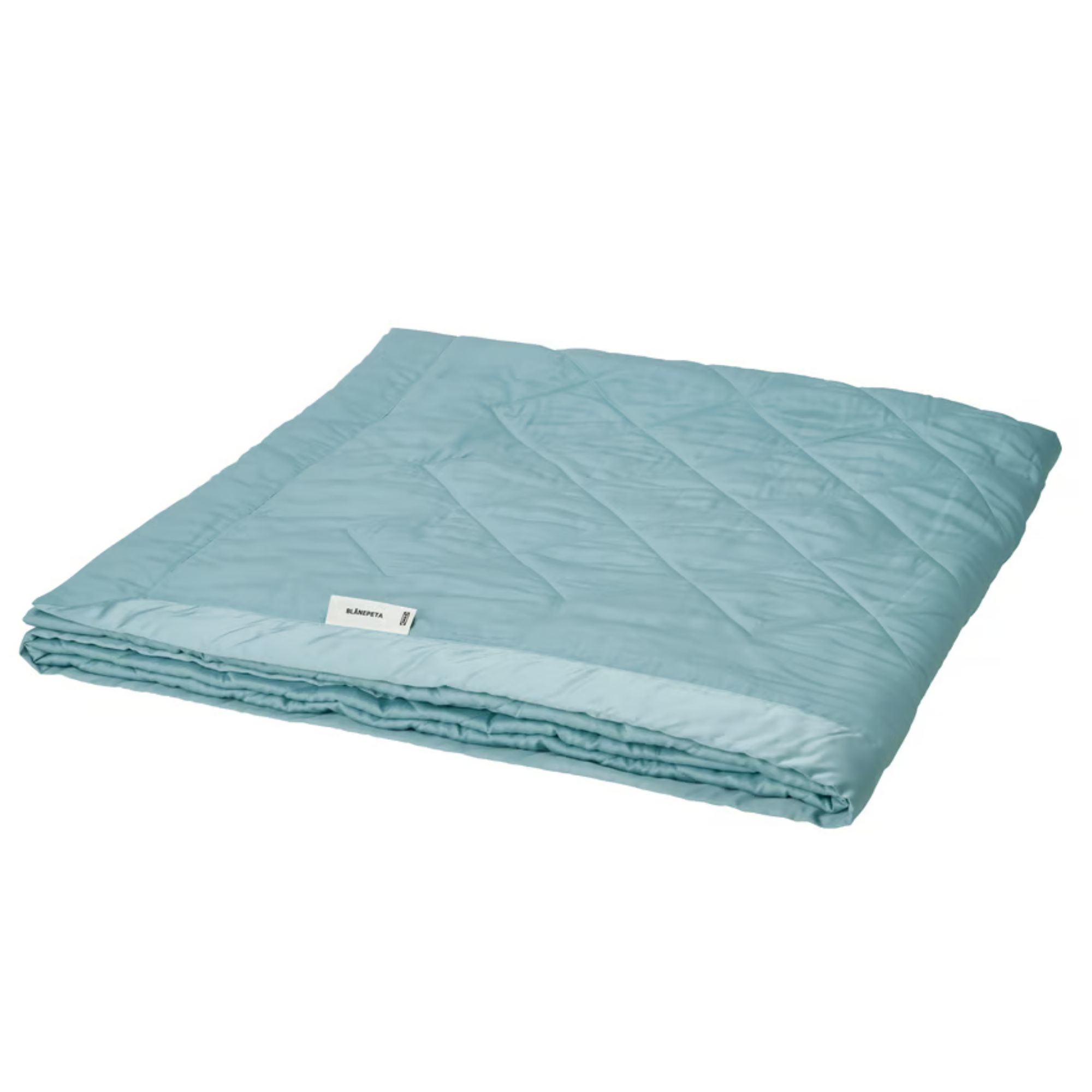 A folded blue IKEA BL&amp;Aring;NEPETA Duvet insert