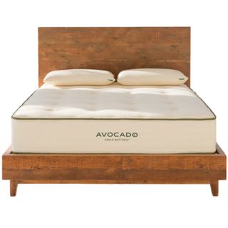 Avocado Green Mattress on a wooden bedframe