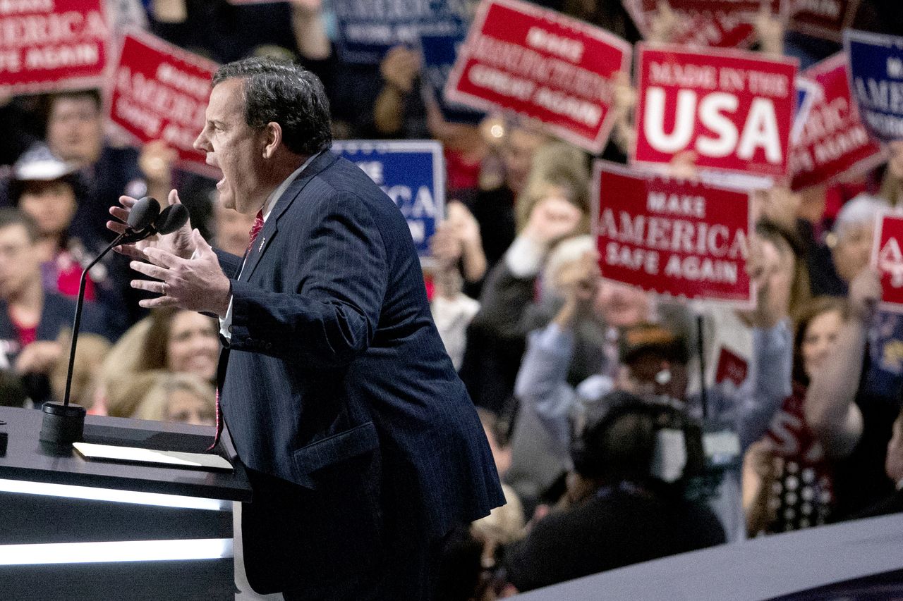 New Jersey Gov. Chris Christie bashes Hillary Clinton at the Republican National Convention.