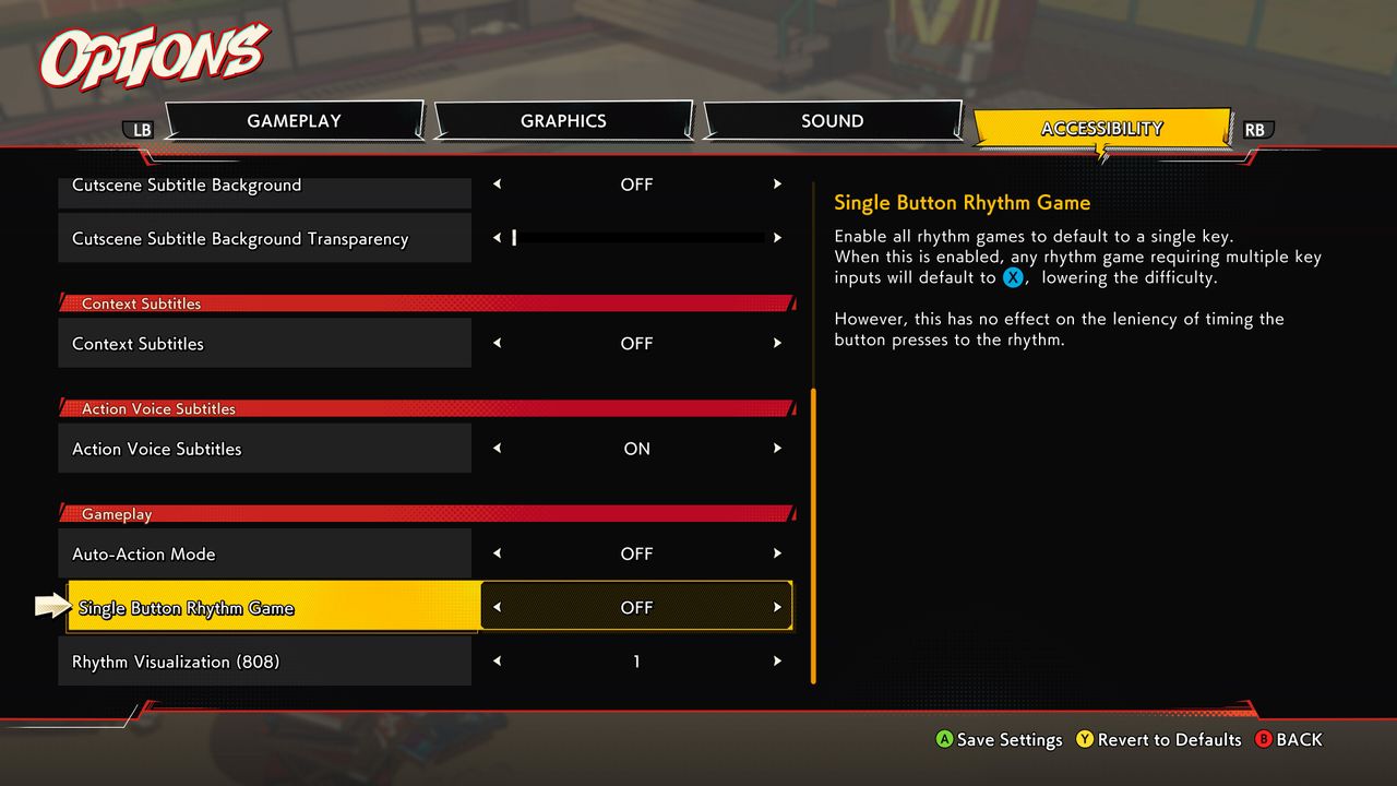 Hi-Fi RUSH's accessibility options.