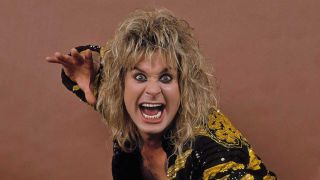 Ozzy Osbourne clowning for the camera, 1986