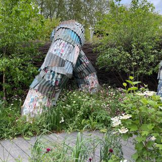 A corrugated iron garden sculpture at RHS Chelsea Flower Show