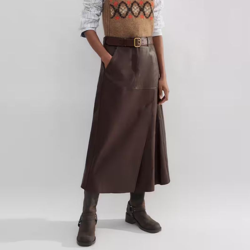 Luxe Leather A-Line Skirt on model 