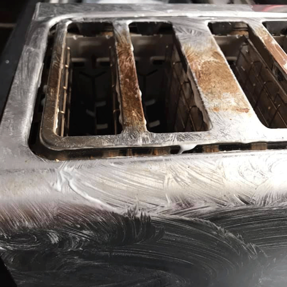 stainless steel toaster before cleaning