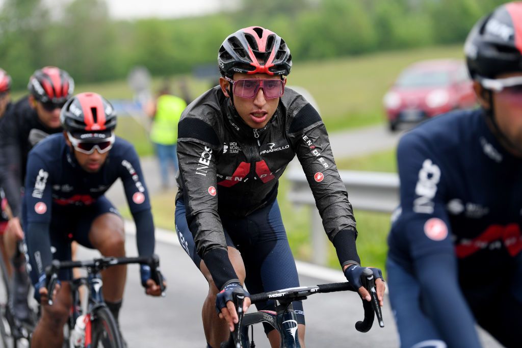 CANALE ITALY MAY 10 Egan Arley Bernal Gomez of Colombia and Team INEOS Grenadiers during the 104th Giro dItalia 2021 Stage 3 a 190km stage from Biella to Canale girodiitalia Giro on May 10 2021 in Canale Italy Photo by Tim de WaeleGetty Images