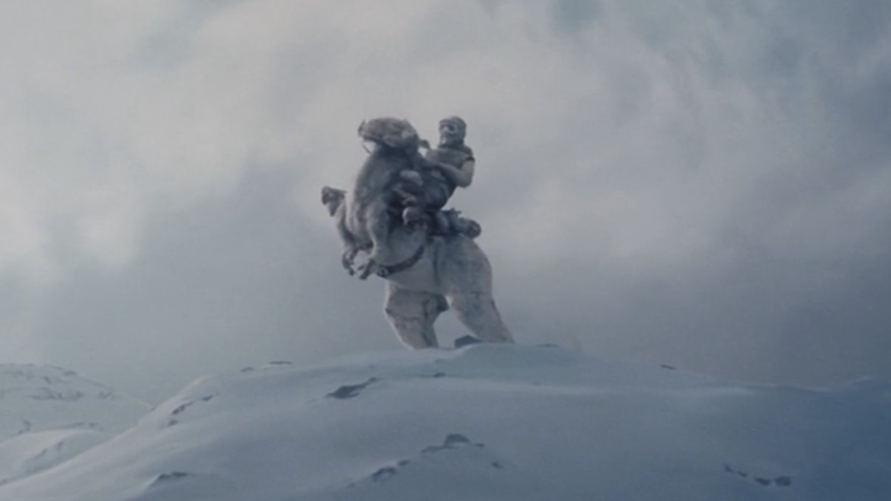 Luke riding a Tauntaun in Empire Strikes Back.