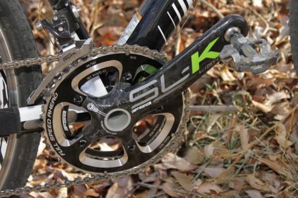 FSA's SL-K compact BB30 crank exploits the bottom bracket standard and is exploited with the SuperX neon graphics.