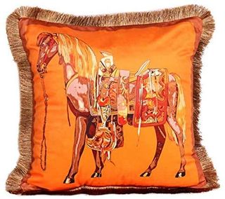 Venusl Tassels Double-Sided Velvet Throw Pillow Covers,horse,saddle,carriage,knightship,knight& Scepter,18x18 Inch(45x45cm)