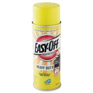 A yellow can of Easy-Off Heavy Duty Oven Cleaner Spray with a red and black logo