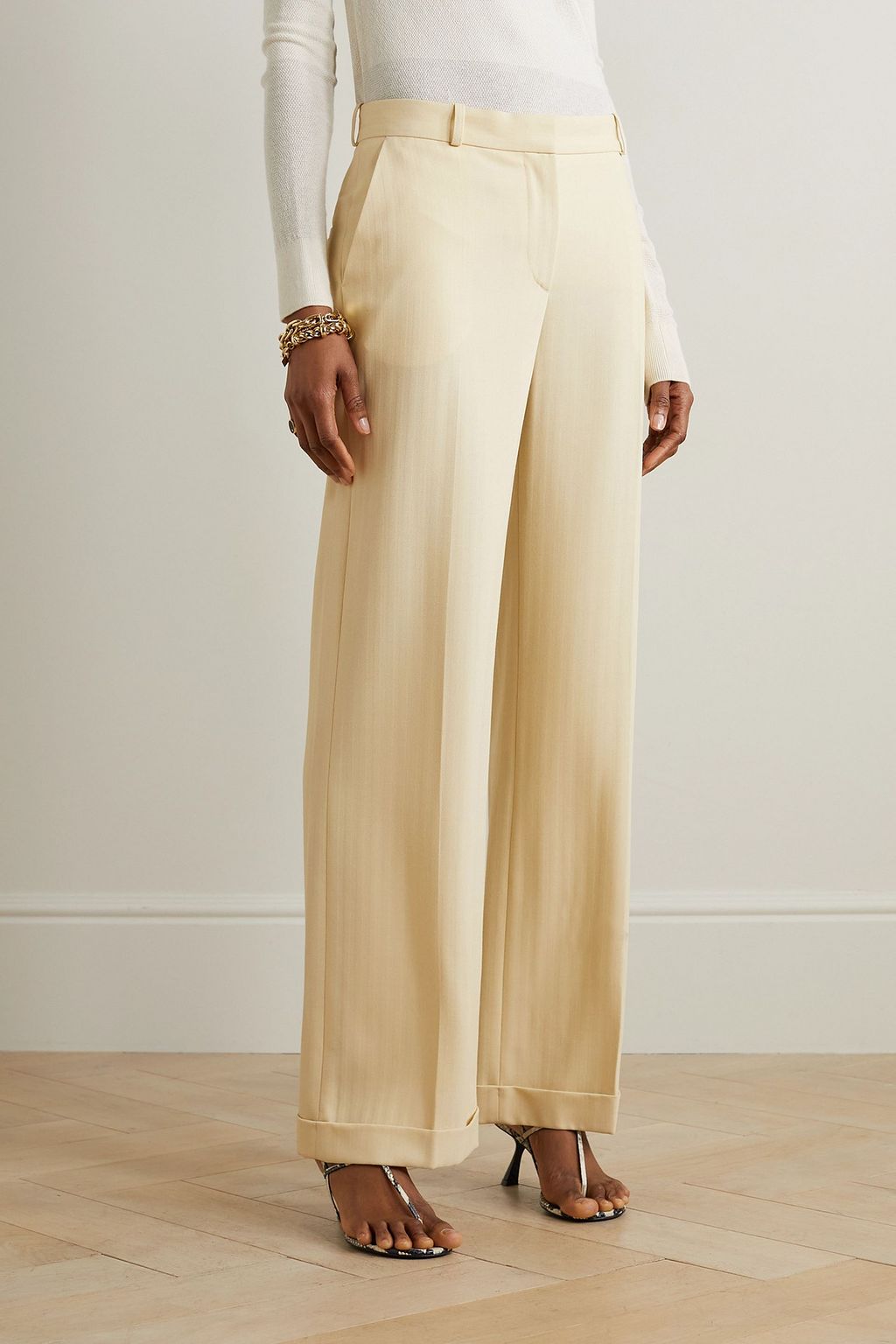 Herringbone Twill Straight-Leg Pants