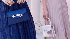 Blue skirt with blue matching bag and pink skirt with pink matching bag