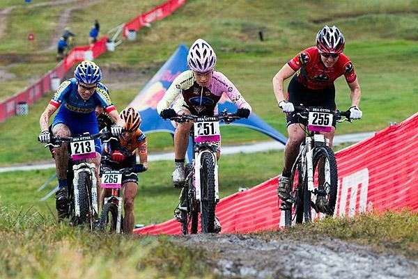 Georgia Gould (Luna), Willow Koerber (Subaru - Gary Fisher), and Alison Sydor (Rocky Mountain / Haywood) at Sea Otter