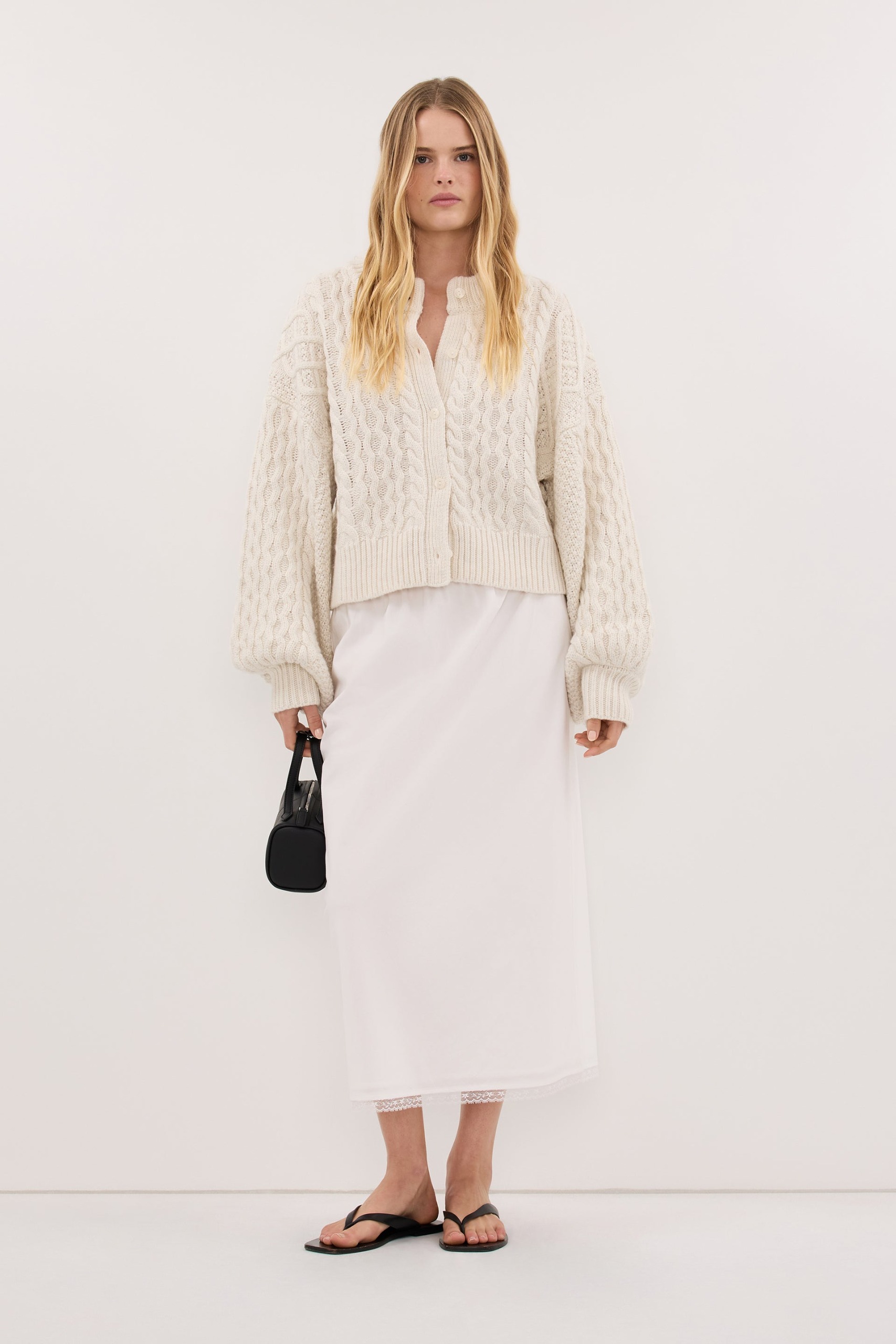 Carmen Ivory Cable Knit Cardigan - Xxs / Ivory