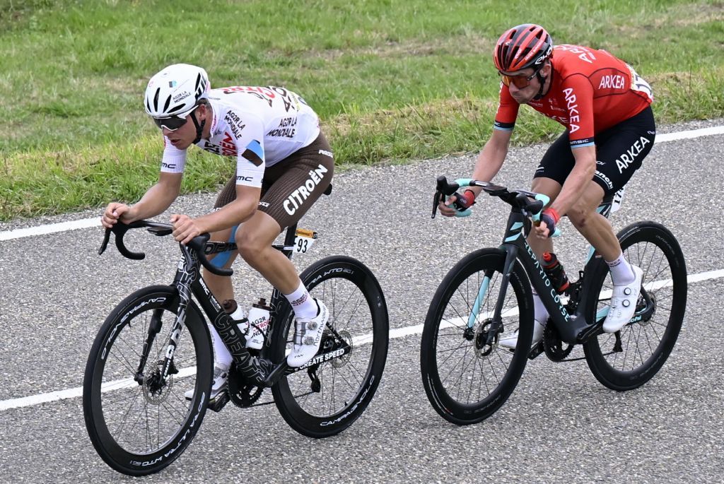 French Benoit Cosnefroy of AG2R Citroen Team and French Anthony Delaplace of ArkeaSamsic pictured in action during the fourth stage of the Tour de France cycling race a 1818 km race from Dax to Nogaro France Tuesday 04 July 2023 This years Tour de France takes place from 01 to 23 July 2023 BELGA PHOTO DIRK WAEM Photo by DIRK WAEM BELGA MAG Belga via AFP Photo by DIRK WAEMBELGA MAGAFP via Getty Images
