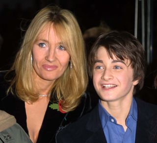 J K Rowling and Daniel Radcliffe at the Harry Potter film premiere in London
