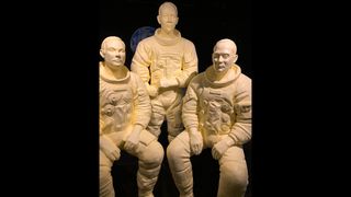 Full-scale models of the entire Apollo 11 crew, Neil Armstrong, Michael Collins and Buzz Aldrin, are sculpted in butter at the Ohio State Fair.