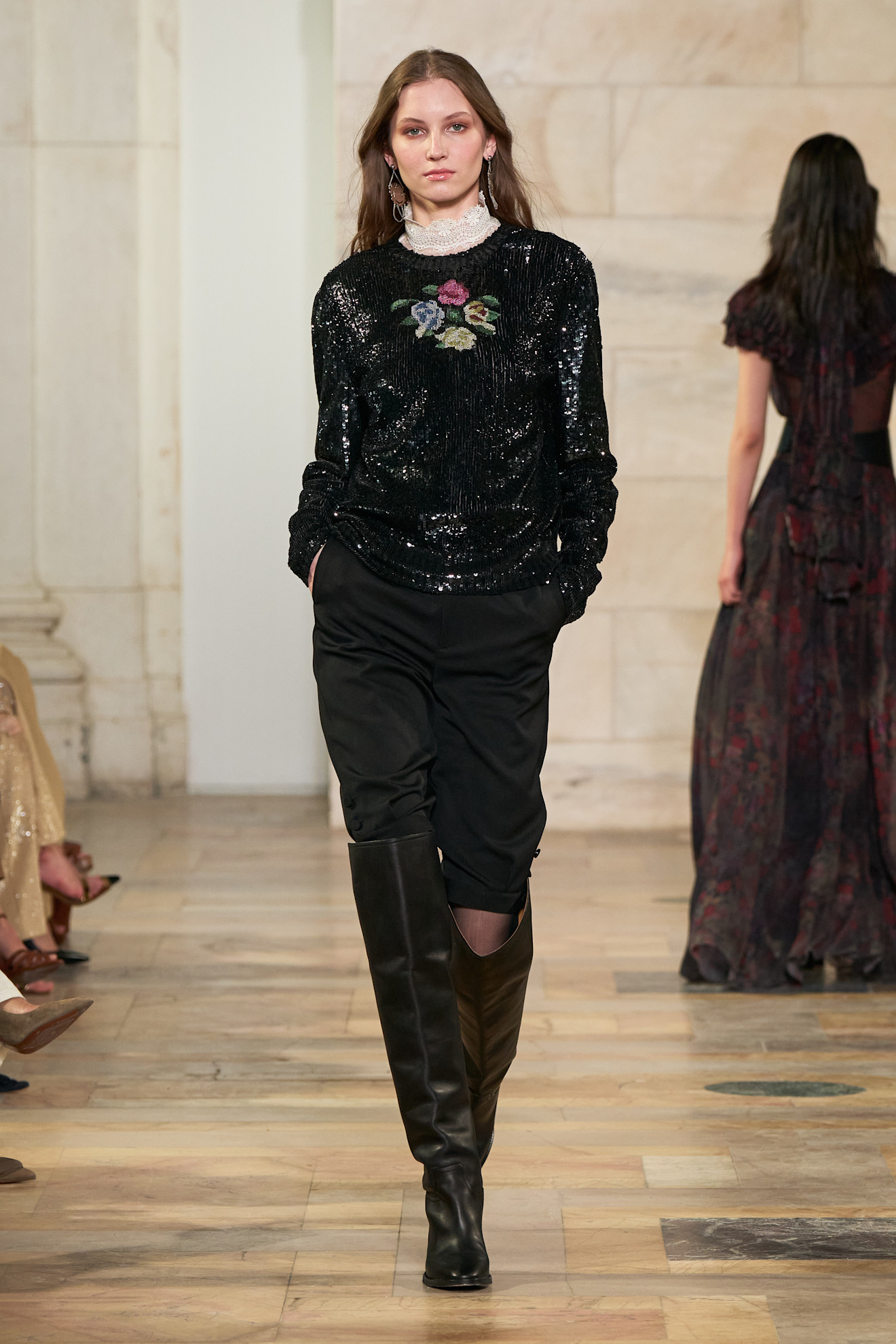 An image of slouchy boots on the Ralph Lauren autumn/winter 2025 runway.