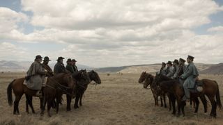 Assorted riders in Netflix's American Primeval episode 3.