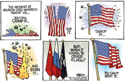 Editorial cartoon U.S. flag protest Valdosta