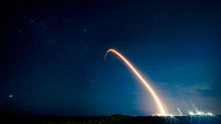 A SpaceX Falcon 9 rocket launches 29 Starlink satellites from Florida on Nov. 10, 2025.
