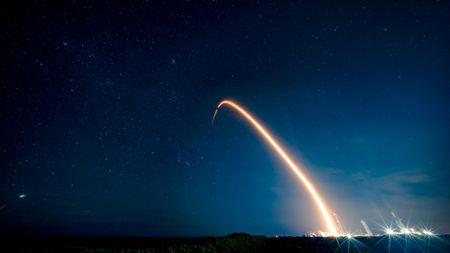 A SpaceX Falcon 9 rocket launches 29 Starlink satellites from Florida on Nov. 10, 2025.