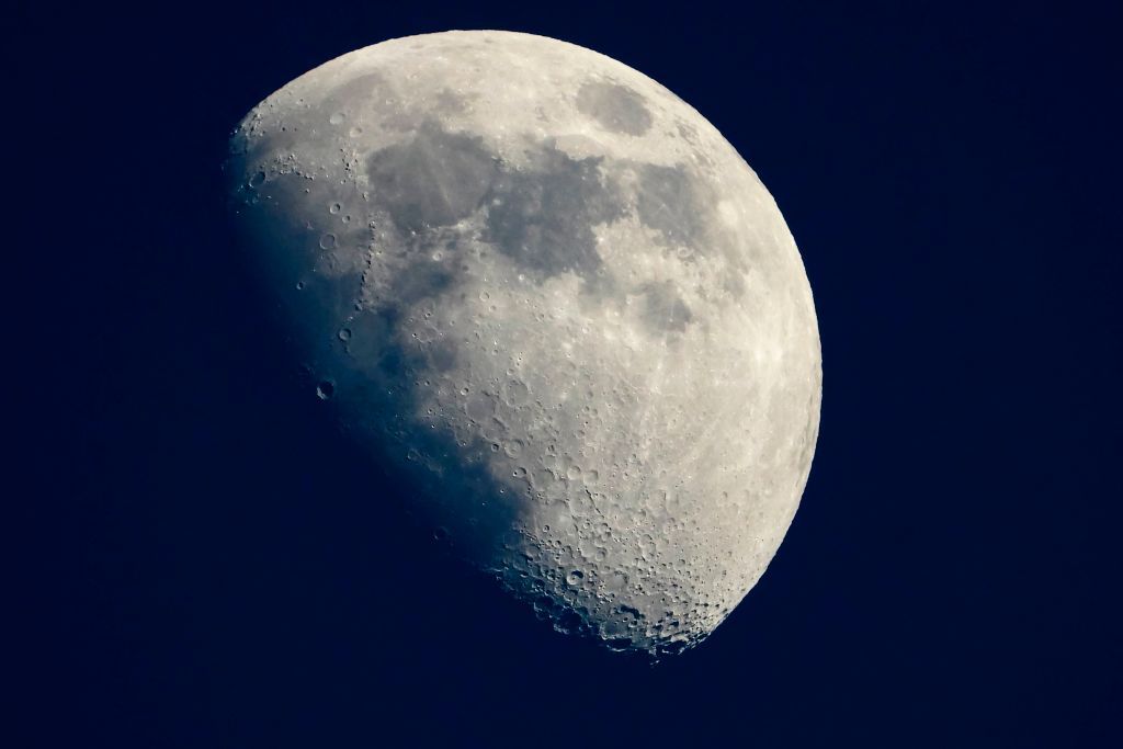 A photo taken on May 13, 2019 shows a view of the moon in Cannes, southern France.